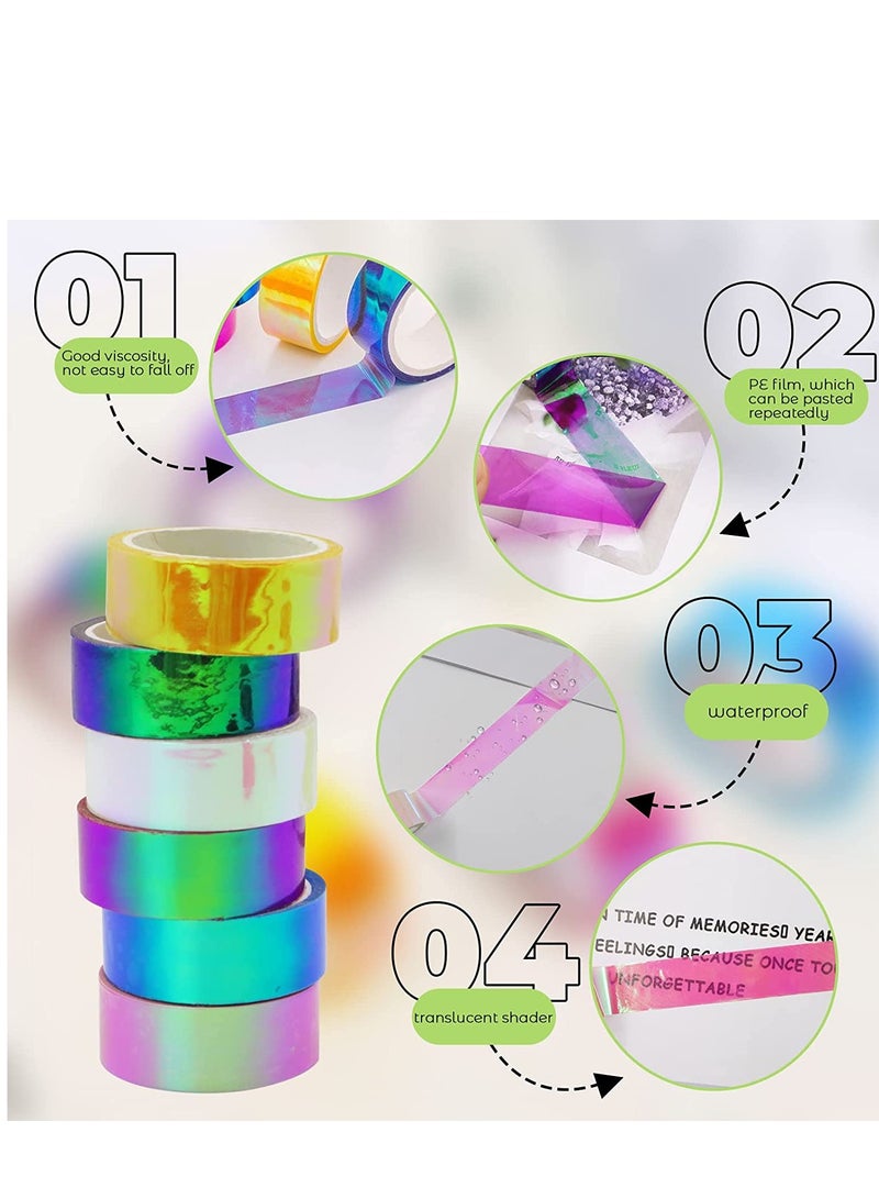 Holographic Tape Assorted Colored Set Decorative Prismatic Glitter Hoops for DIY Arts Crafts Decoration Scrapbooking Gifts Wrapping 6 Rolls - Image 4